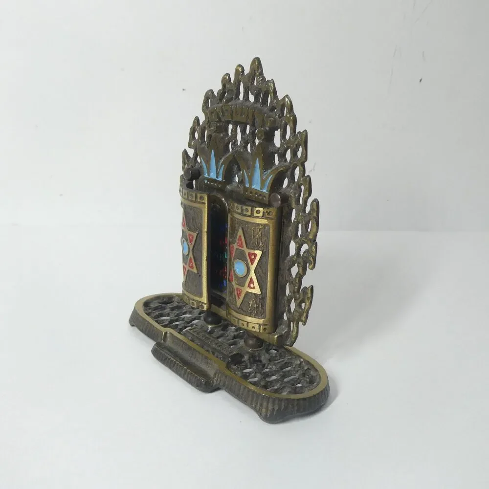 Jewish Brass & Enamel 10 Commandments Statue Vintage Judaica